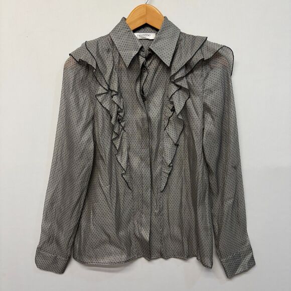 Valentino Roma Women Sheer Ruffle Blouse Top Shirt Size Small D039 -9 - Picture 1 of 14